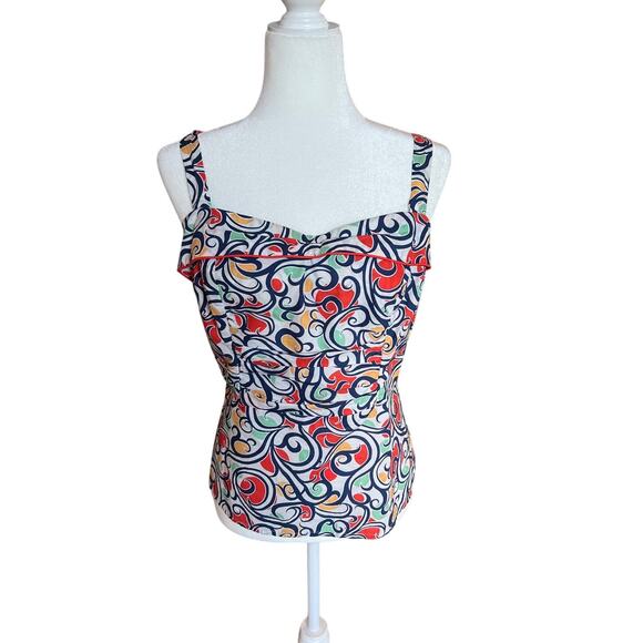 Cabi Whimsy Swirl White and Navy Structured Tank Women's Size 10 Whimsy 60s - Picture 1 of 10